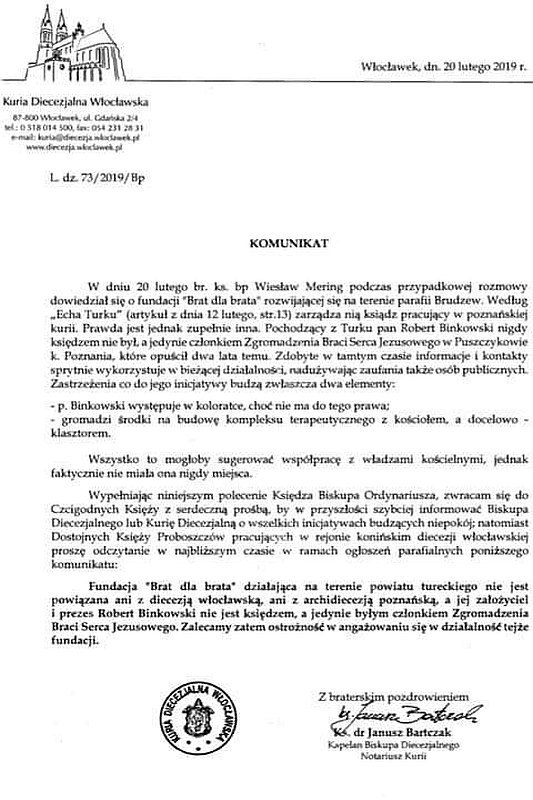 Komunikat Kurii Diecezji Włocławskiej