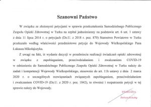 Komunikat starosty - petycje mieszkańców przekazane do wojewody