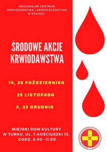 Od środy akcje honorowego krwiodawstwa w MDK Turek (plakat)