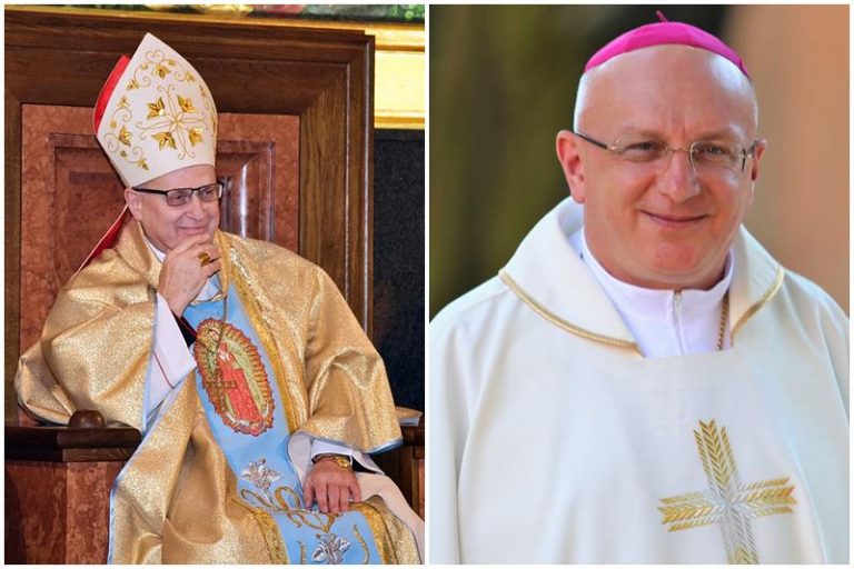 Biskup Wiesław Mering oraz nowy biskup włocławski Krzysztof Wętkowski