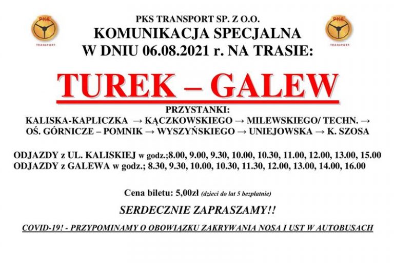 Komunikacja specjalna Turek - Galew (komunikat)