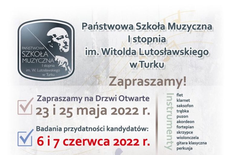 Rekrutacja do szkoły muzycznej w Turku; Drzwi Otwarte 23 i 25 maja 2022; badanie przydatności kandydatów 6 i 7 czerwca 2022