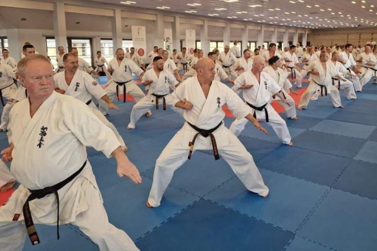 Seminarium czarnych pasów w karate w Budo Dojo Stara Wieś. Pierwszy z lewej: shihan BC Dariusz Jasiakiewicz