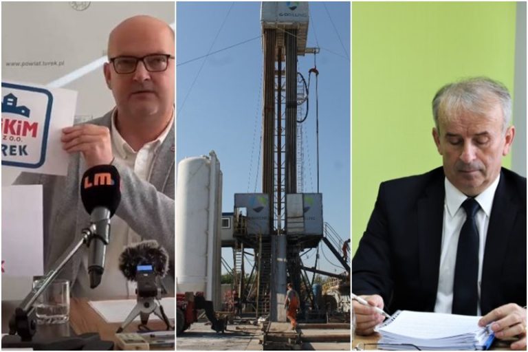 od lewej: starosta Dariusz Kałużny, odwiert geotermalny, prezes Mirosław Wypiór