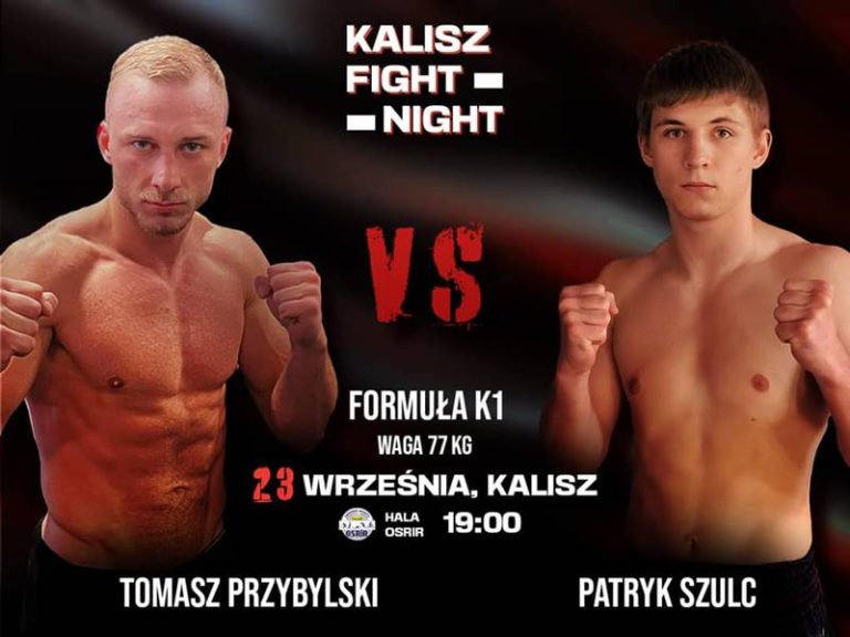 Patryk Szulc z Striker Turek powalczy na zawodowym ringu Plakat informujący o walce. od lewej: Tomasz Przybylski, Patryk Szulc