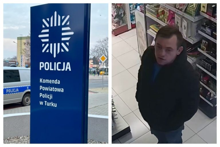 witacz Komendy Powiatowej Policji w Turku; wizerunek sprawcy kradzieży artykułów drogeryjnych
