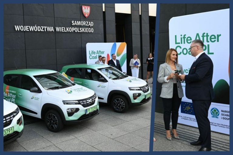 projekt Life After Coal PL (Życie po węglu) - samochody elektryczne marki Dacia, burmistrz Tuliszkowa Ewelina Piwońska, członek zarządu województwa Jacek Bogusławski