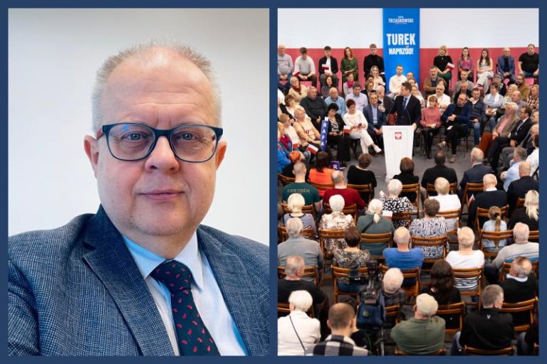 z lewej: Dariusz Młynarczyk; z prawej spotkanie otwarte Rafała Trzaskowskiego z mieszkańcami Turku w 2025 r.