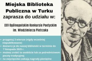 XXV edycja Ogólnopolskiego Konkursu Poetyckiego im. Włodzimierza Pietrzaka - Turek 2025 - plakat