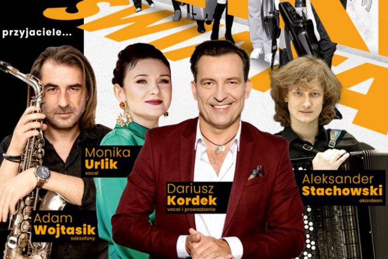 Plakat koncertu Muzyka świata w Turku - na pierwszym planie Dariusz Kordek