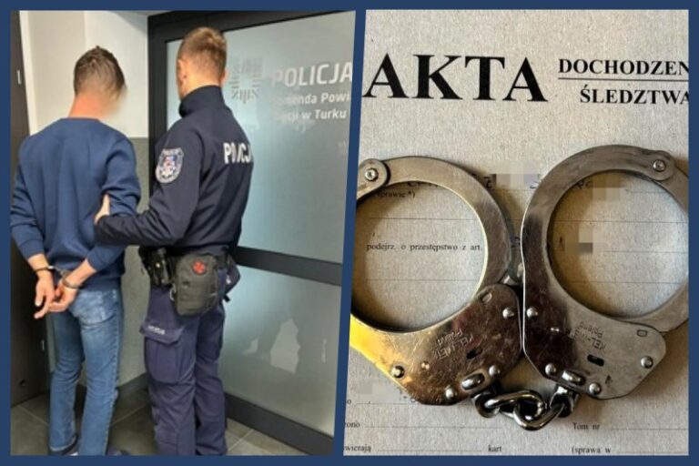 Zatrzymanie podejrzanego o znęcanie się nad zwierzętami; z prawej kajdanki na tle akt śledztwa